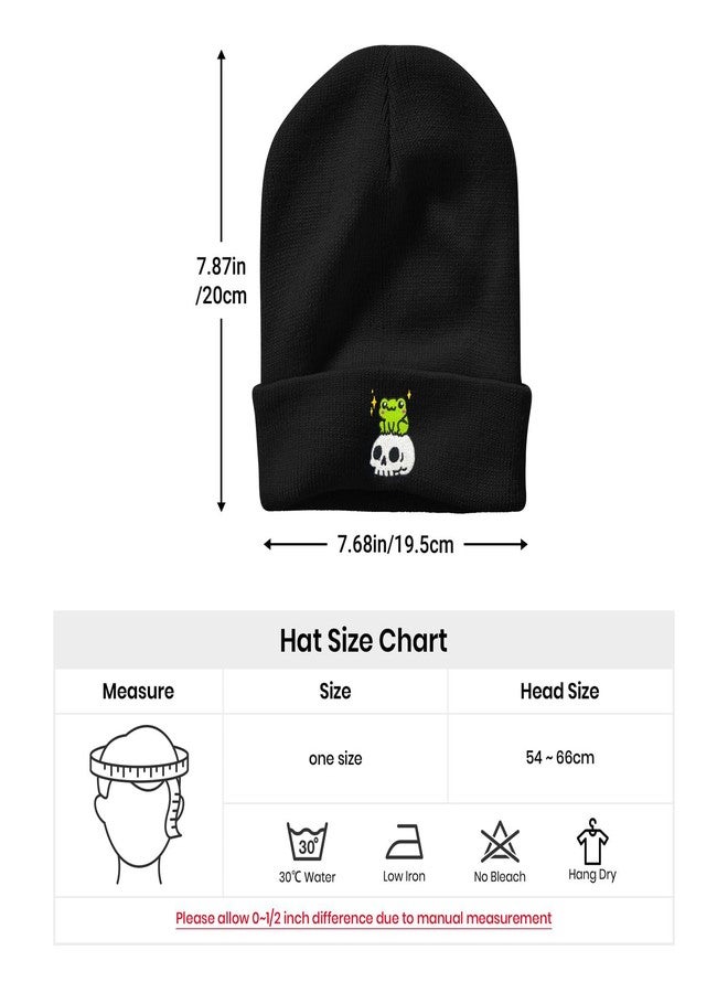 AIMASTZ Cute Frog Skeleton Embroidered Beanie Knit Hat for Men Women, Halloween Goth Graphic Winter Black Skull Cap - Image 4